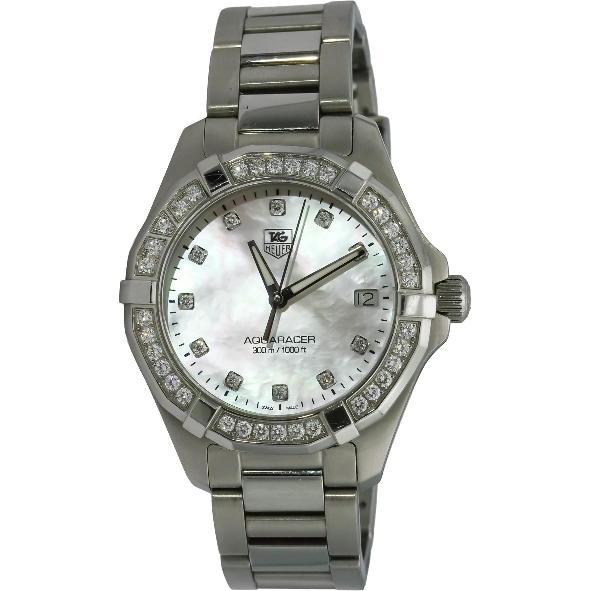 TAG Heuer Stainless Steel Aquaracer Lady MOP Dial Diamond Accent Watch WAY1314