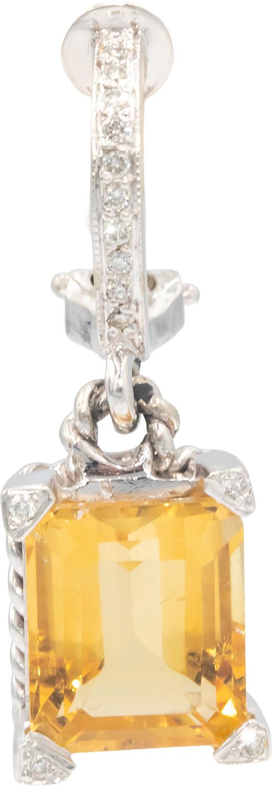 14k White Gold Round Diamond & Emerald Cut Citrine Drop Dangle Earrings 13.25CT
