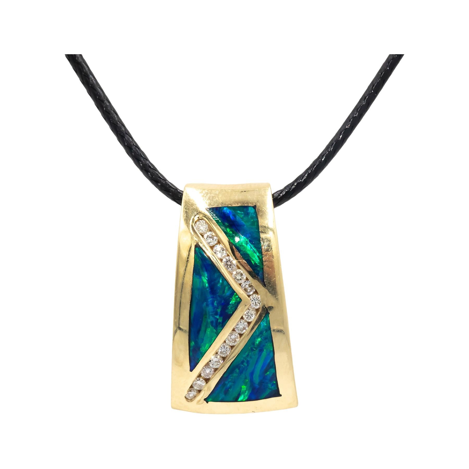 14k Yellow Gold VS Diamond and Painted Enamel Slide Pendant Necklace 0.30CT