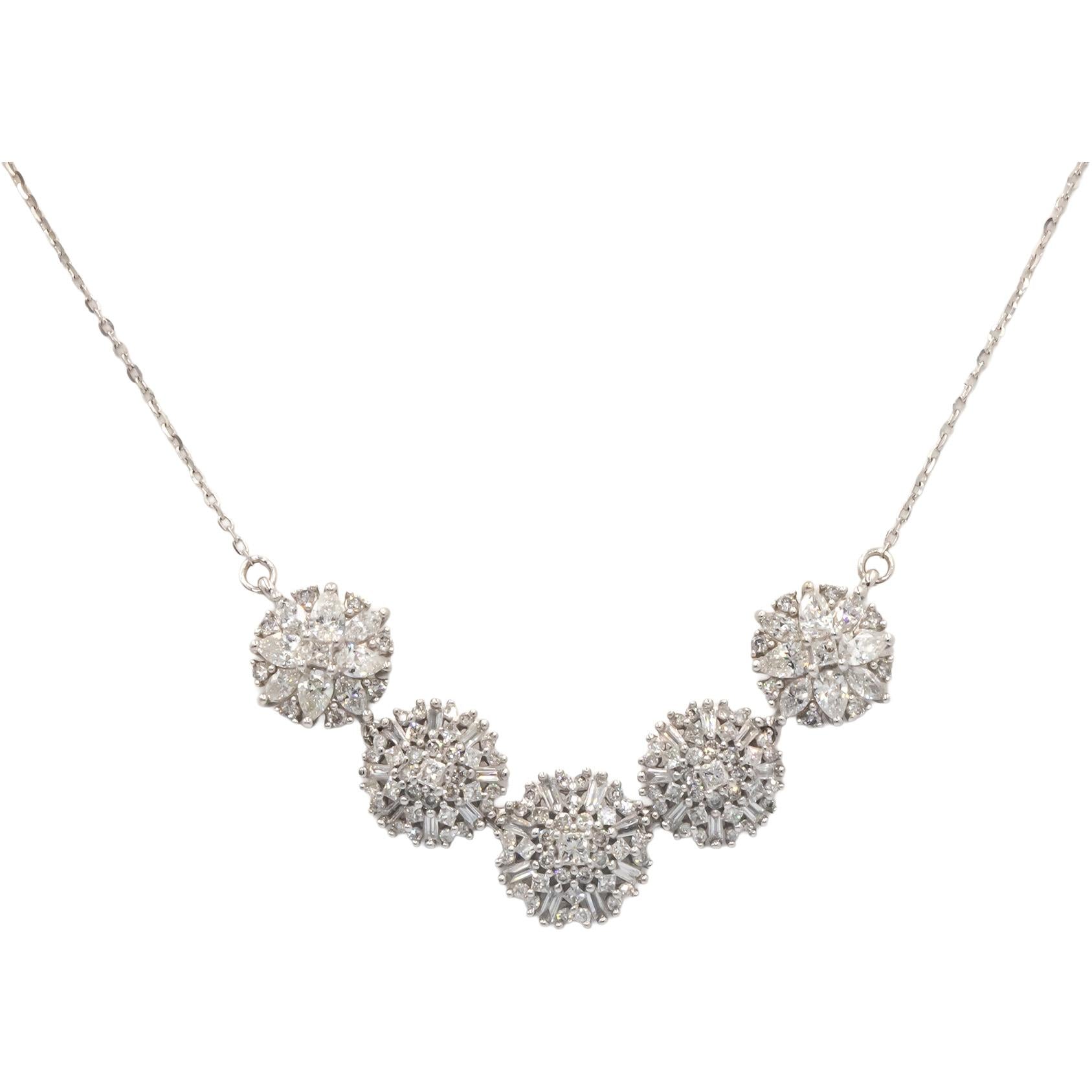 10k White Gold 1.50CT Round Cut Diamond Cluster Circle Pendant Necklace