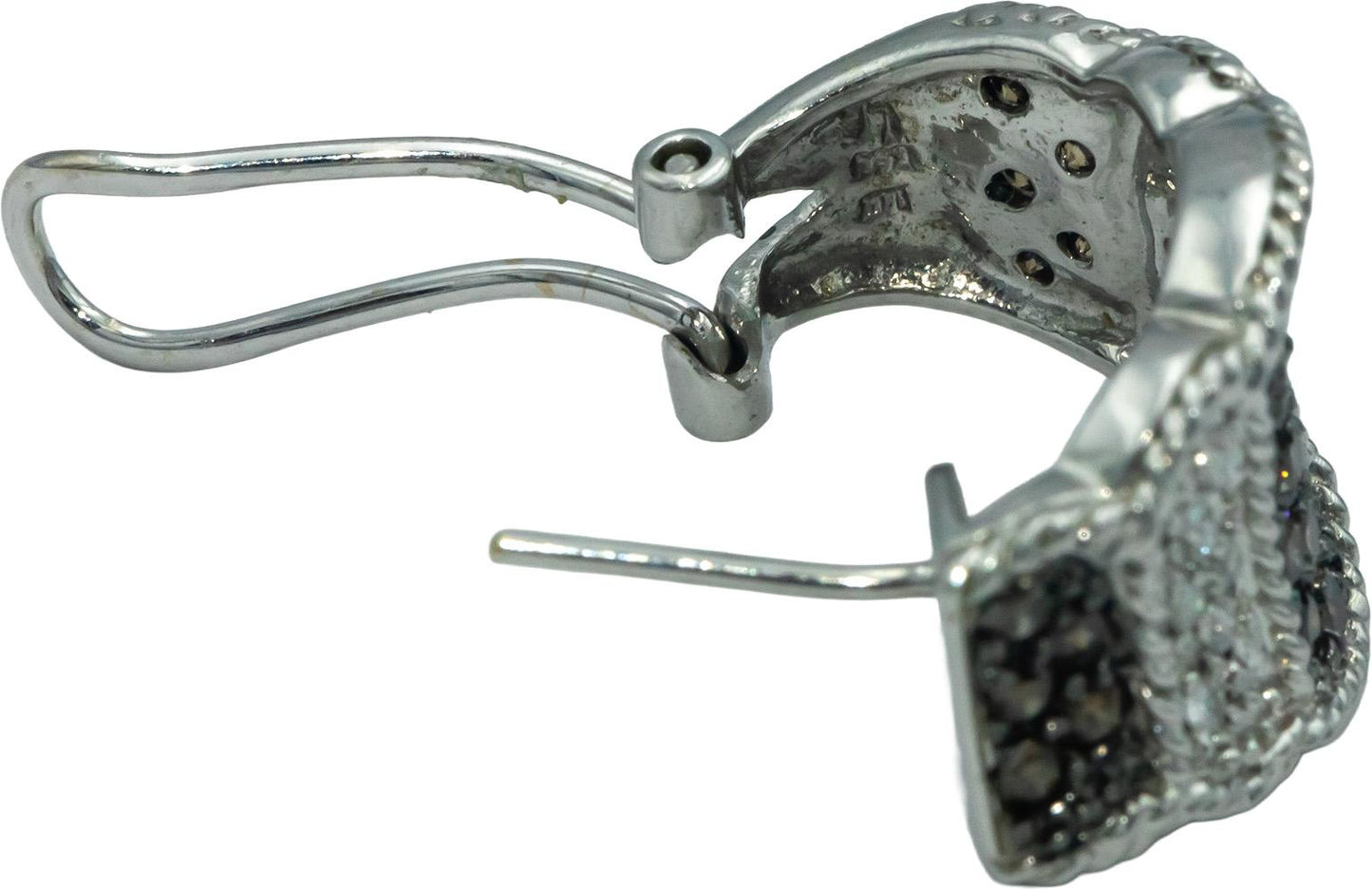 14k White Gold 1.25CT White and Brown Diamond Cluster Curved Earrings