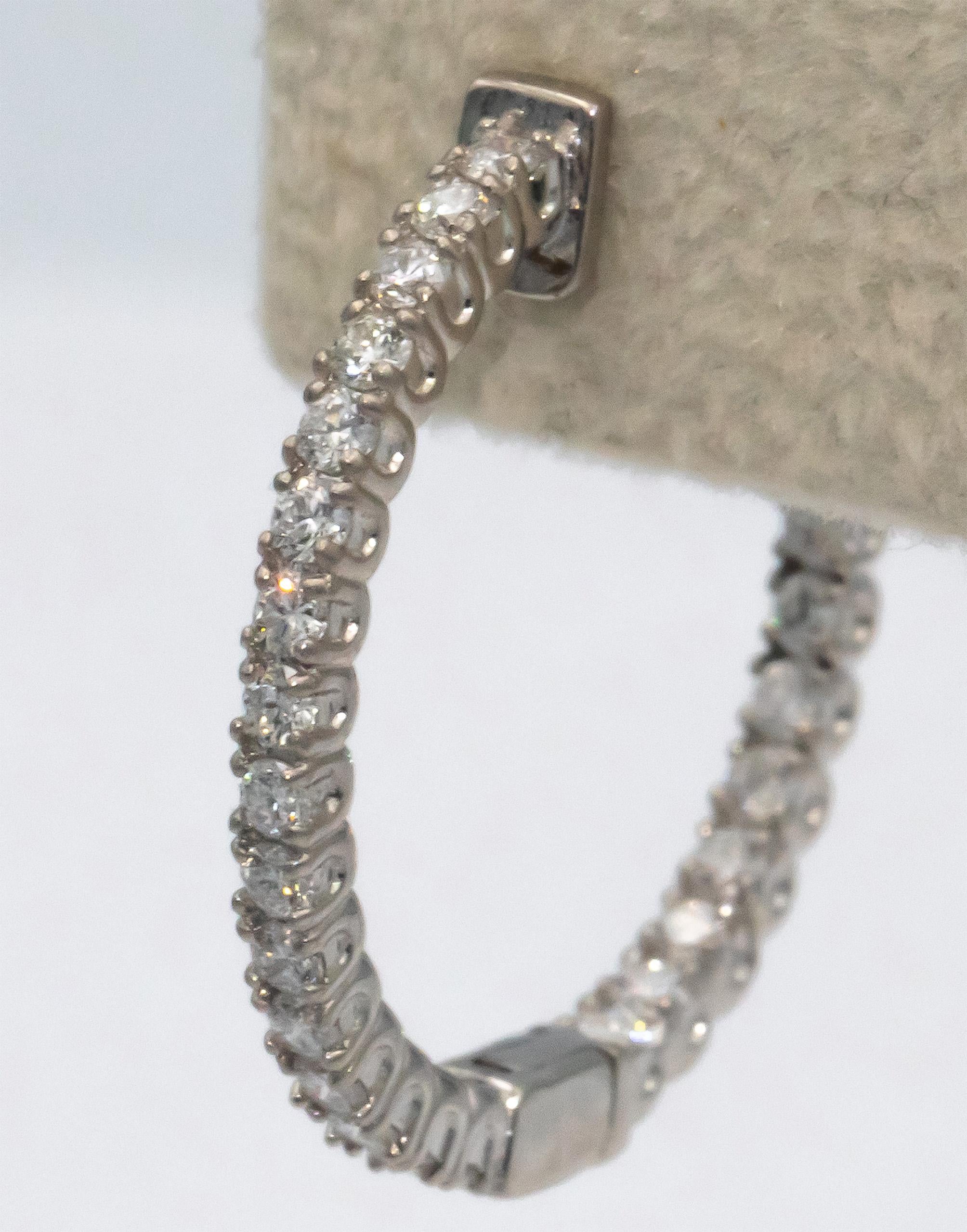 14k White Gold Round Diamond Inside Out Hoop Earrings 1.01CT