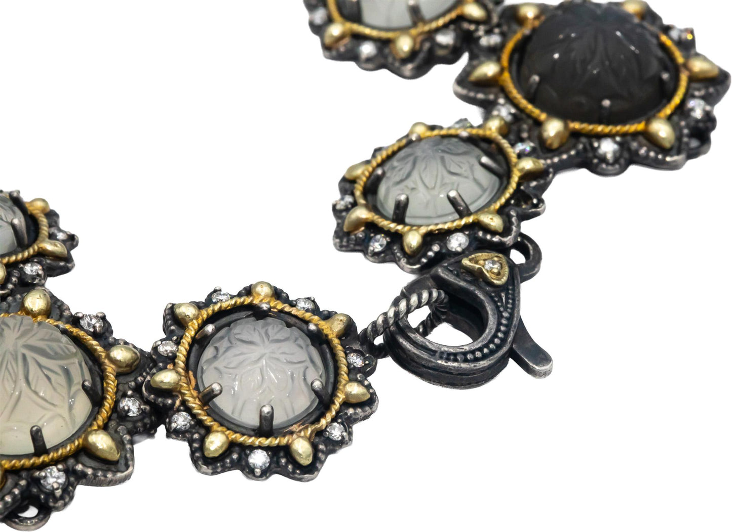 STAMBOLIAN 18k Gold Sterling Silver Diamond Assorted Gems Jumbo Necklace 4.34CT
