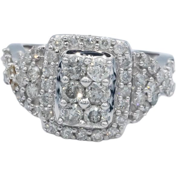 10k White Gold Round Diamond Cluster Cocktail Ring 1.50CT Size 7