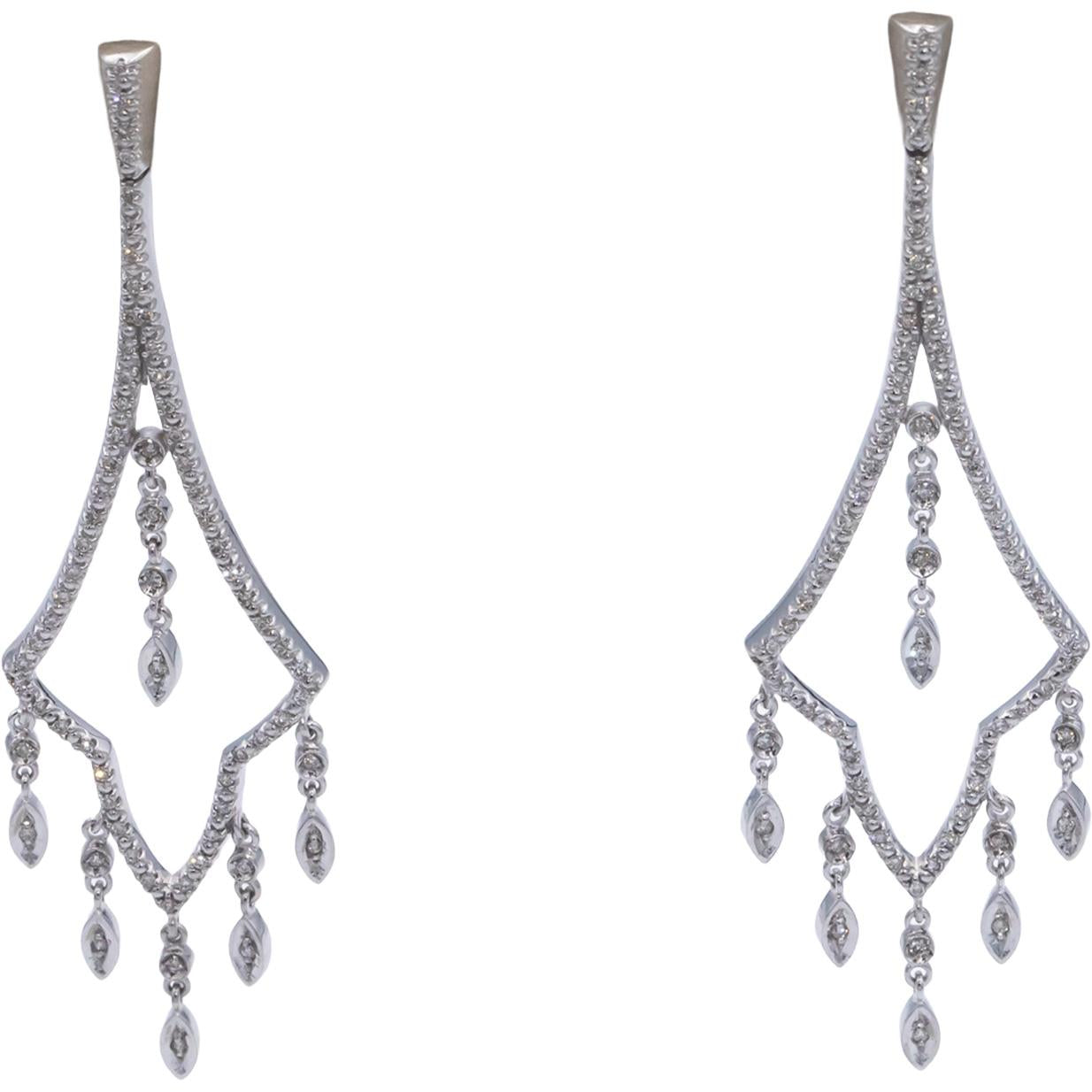 14k White Gold Round Diamond Chandelier Drop Dangle Earrings 0.50CT
