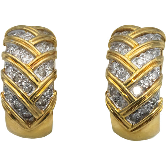 18k Yellow Gold Round Diamond Curved Clip-On Earrings 0.60CT