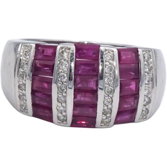 KALATI Designer 14k White Gold 1.25CT Diamond and Ruby Band Ring Size 6.75