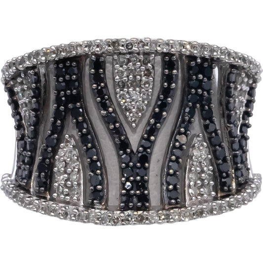 10k White Gold 0.50CT White and Black Diamond Wide Band Ring Size 7