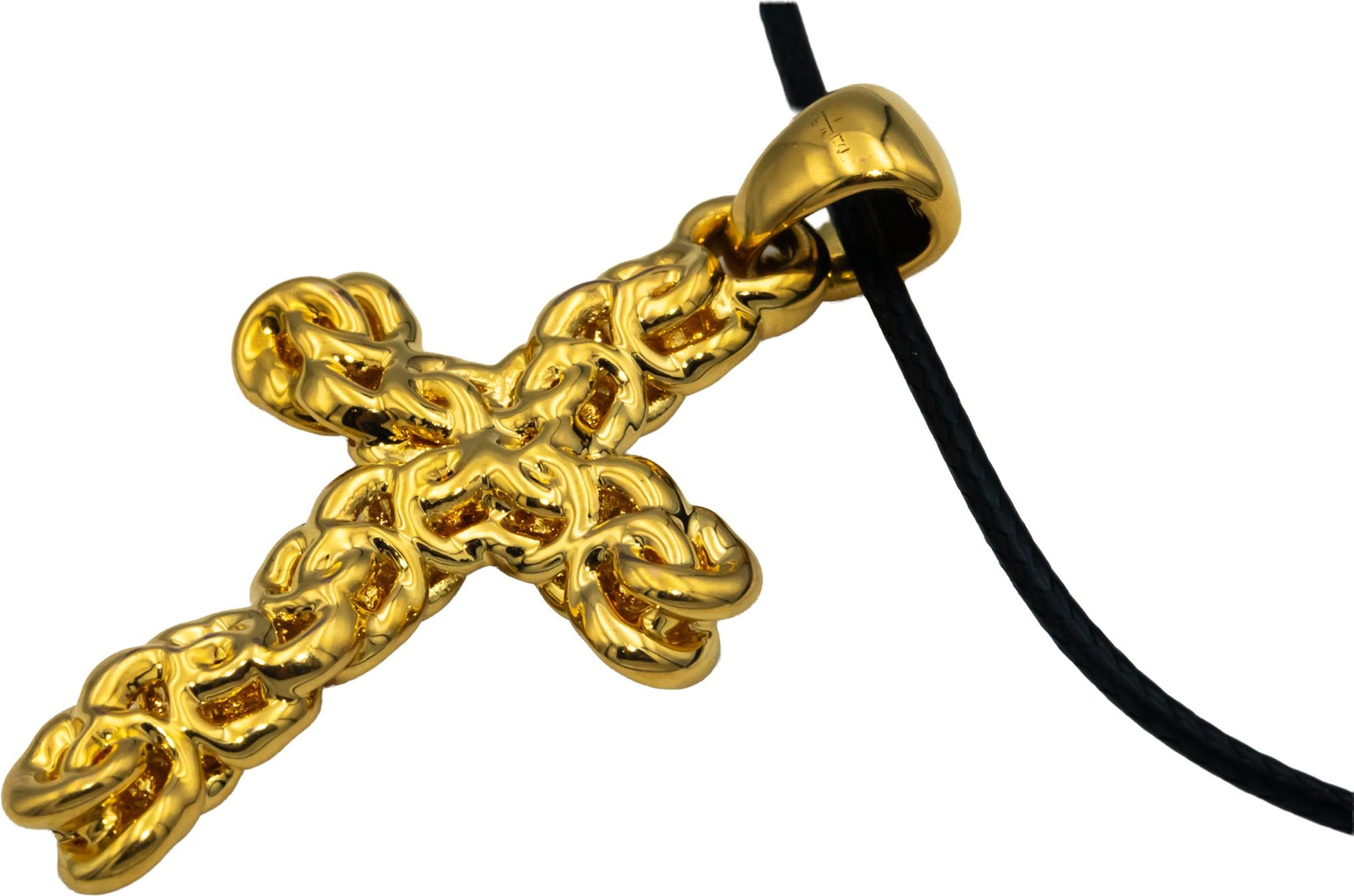 14k Yellow Gold Braided Style Cross Crucifix Pendant Necklace