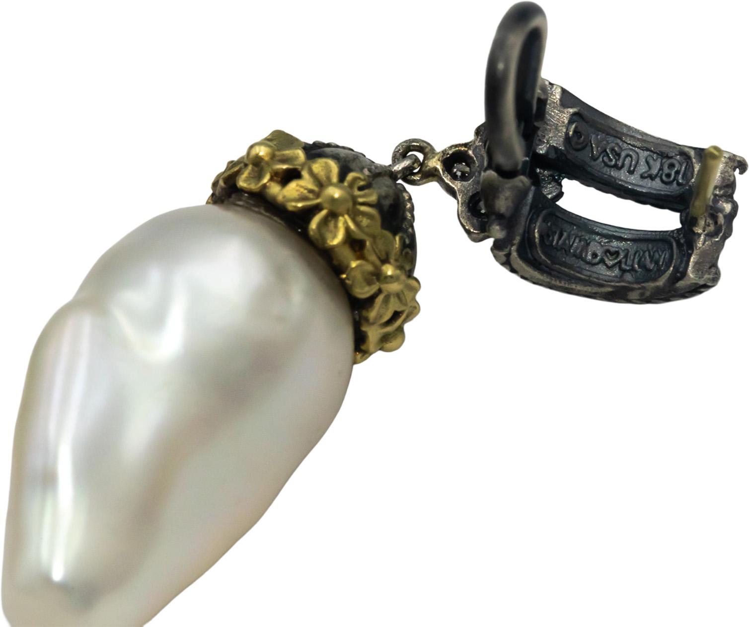 STAMBOLIAN 18k Gold Sterling Silver .14CT Diamond Freshwater Pearl Earrings