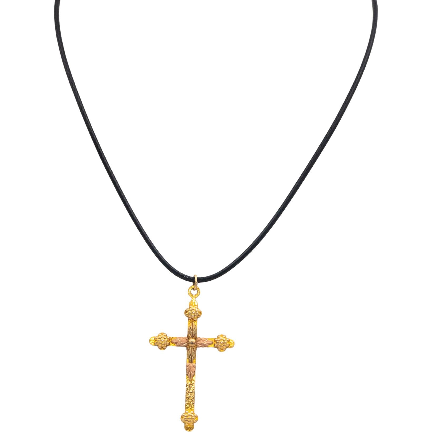 10k Yellow Gold Jewelry Cross Crucifix Pendant On Cord Necklace