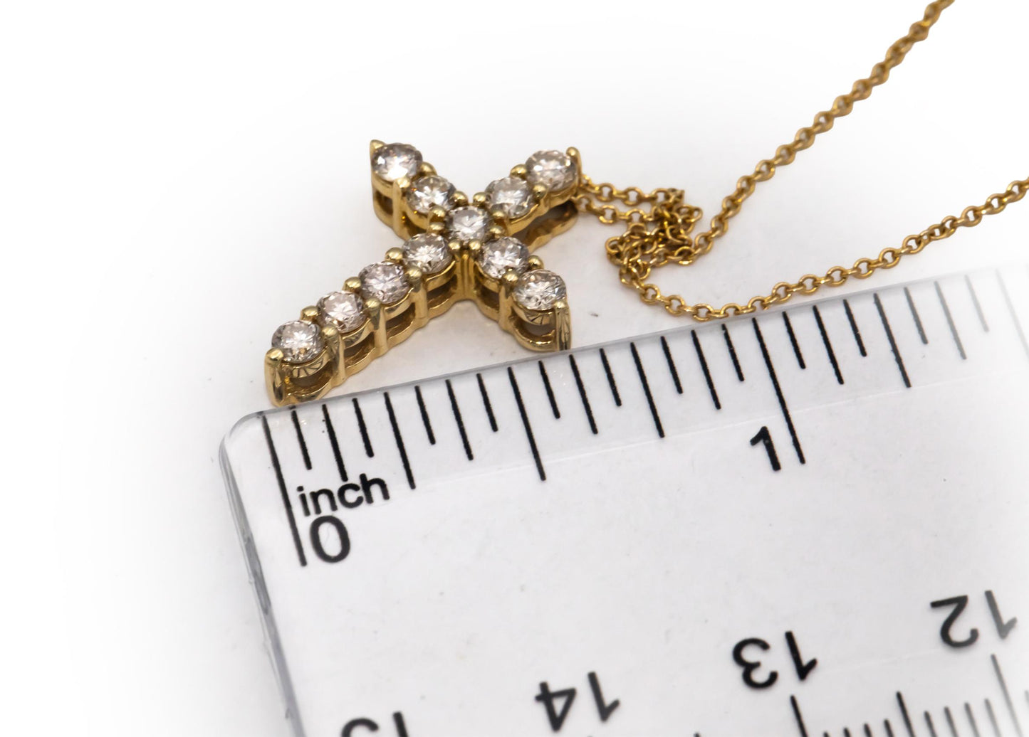 14k Yellow Gold 0.75CT VS Diamond Cross Crucifix Pendant Necklace
