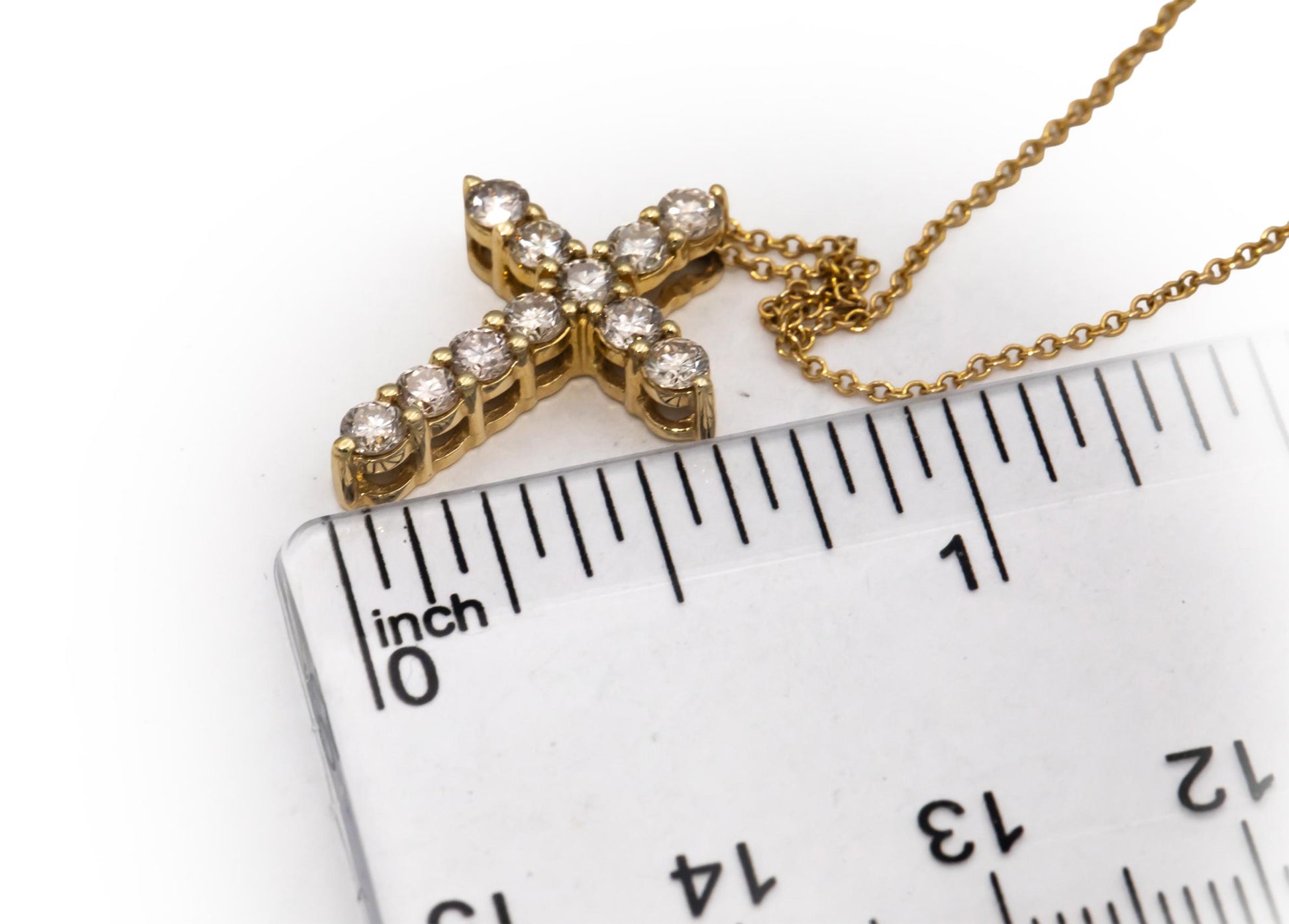 14k Yellow Gold 0.75CT VS Diamond Cross Crucifix Pendant Necklace
