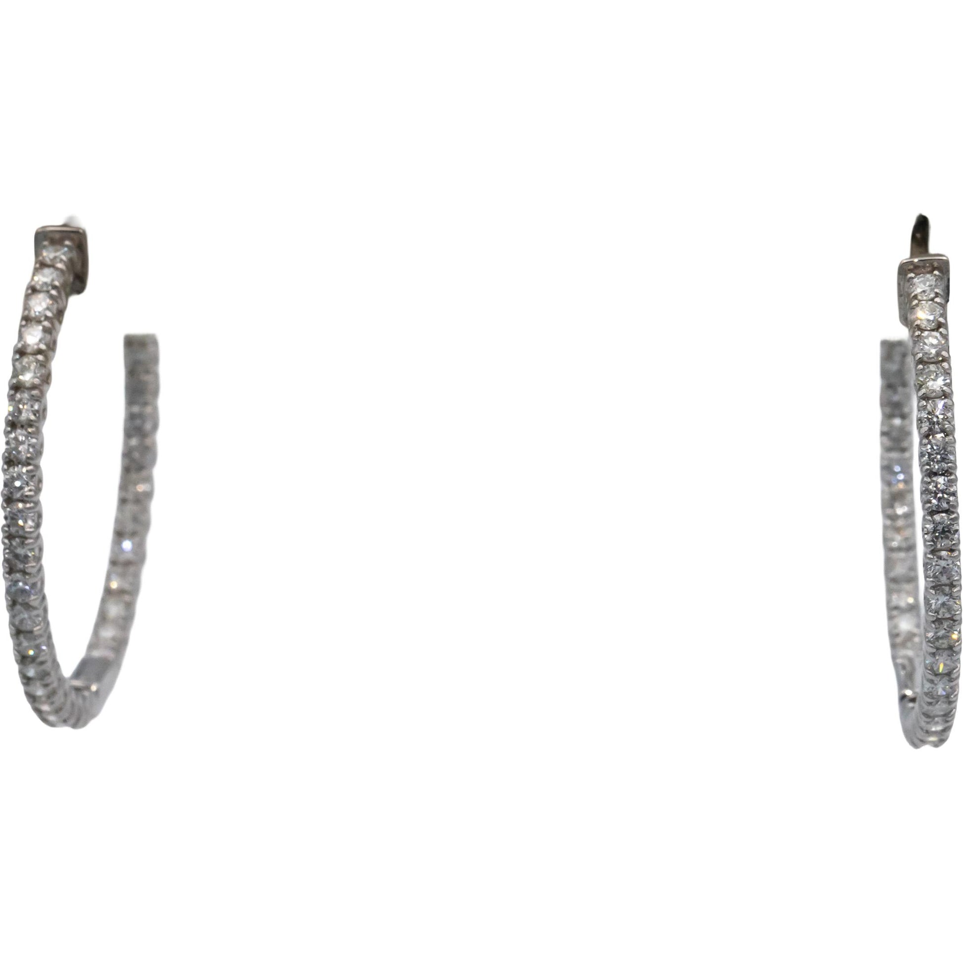 14k White Gold Round Diamond Inside Out Hoop Earrings 2.25CT