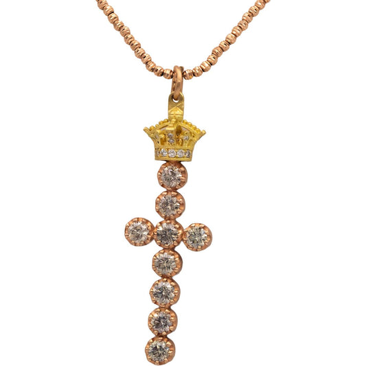 14k Yellow Gold VS Diamond Crown Crucifix Cross Pendant Necklace 2.50CT