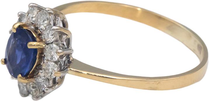 14k Yellow and White Gold 0.83CT Diamond and Sapphire Halo Ring Size 7