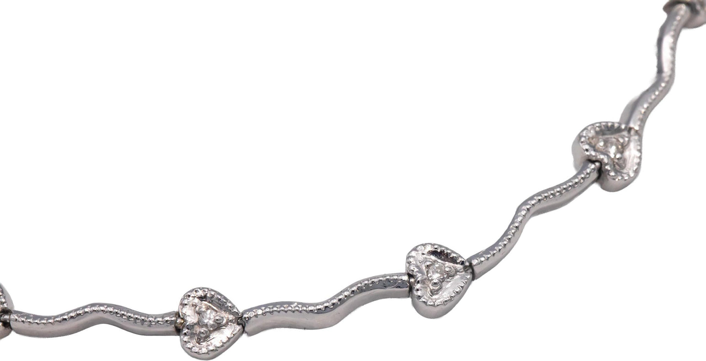 18k White Gold 0.12CT Round Cut Diamond Heart Tennis Bracelet