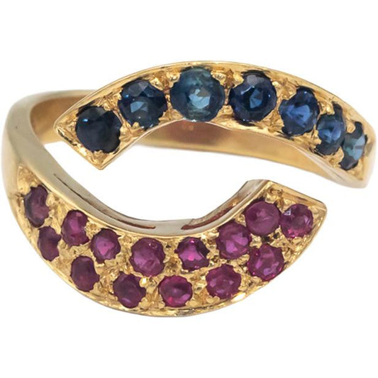 18k Yellow Gold Jewelry 1.75CT Ruby and Sapphire Crossover Ring Size 8.25