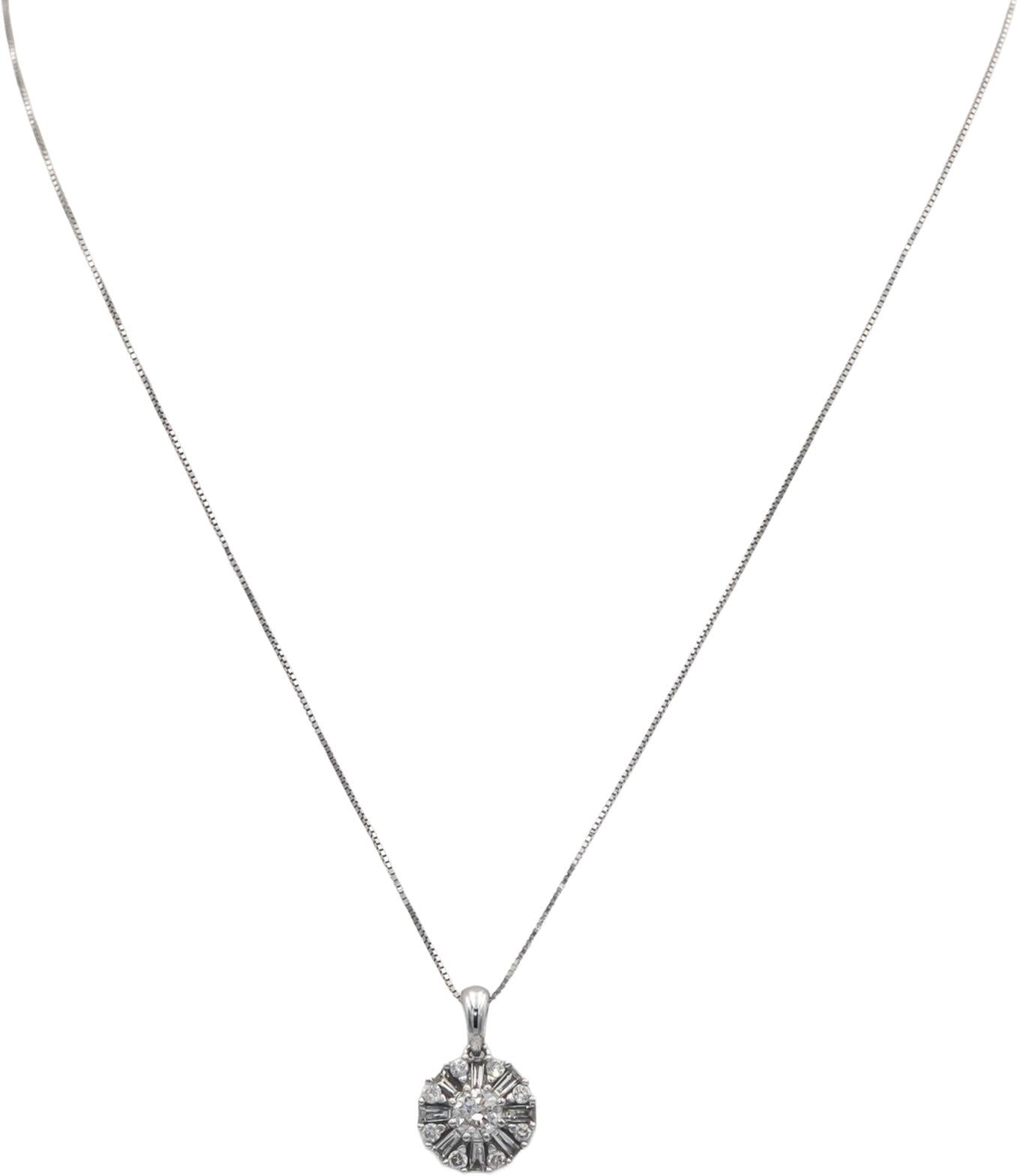 10k White Gold 0.75CT Diamond Cluster Pendant Chain Necklace w/ 0.35 Center