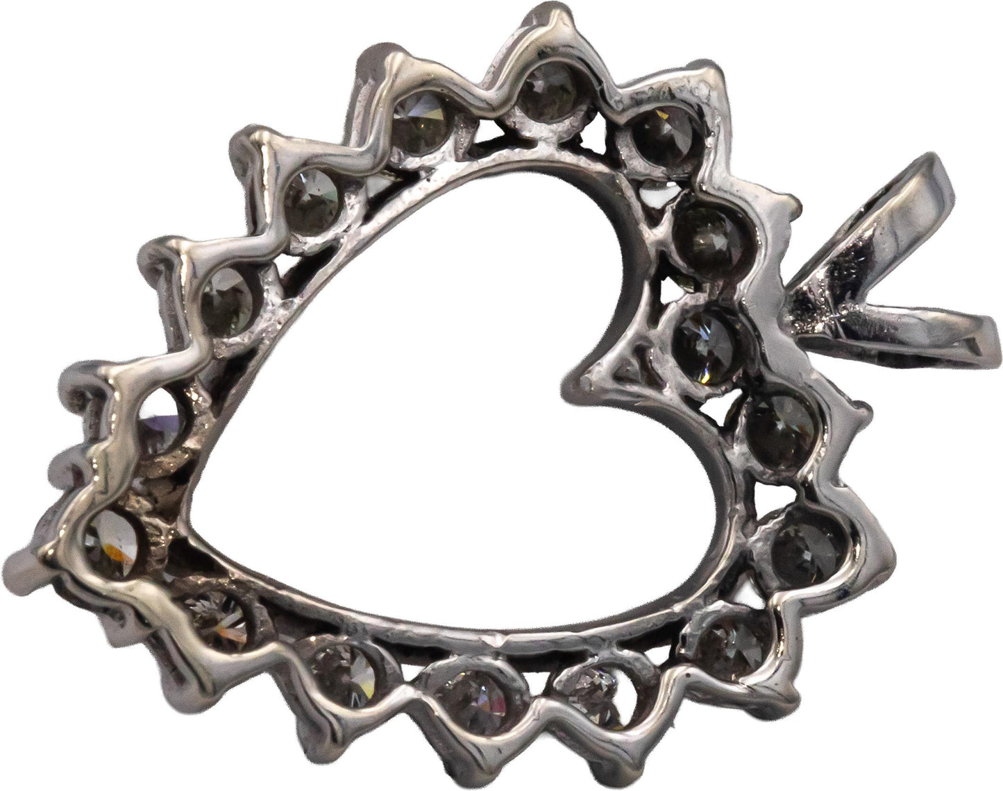 14k White Gold VS Round Diamond Open Heart Pendant 0.85CT