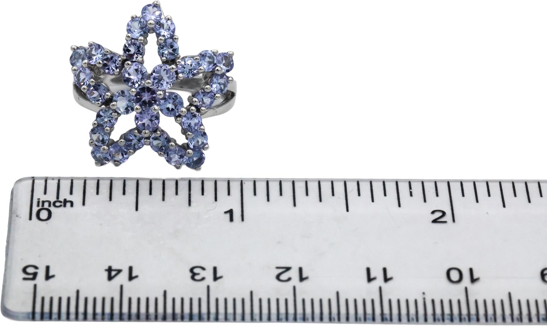 10k White Gold Round Tanzanite Star Floral Cocktail Ring 1.50CT Size 7