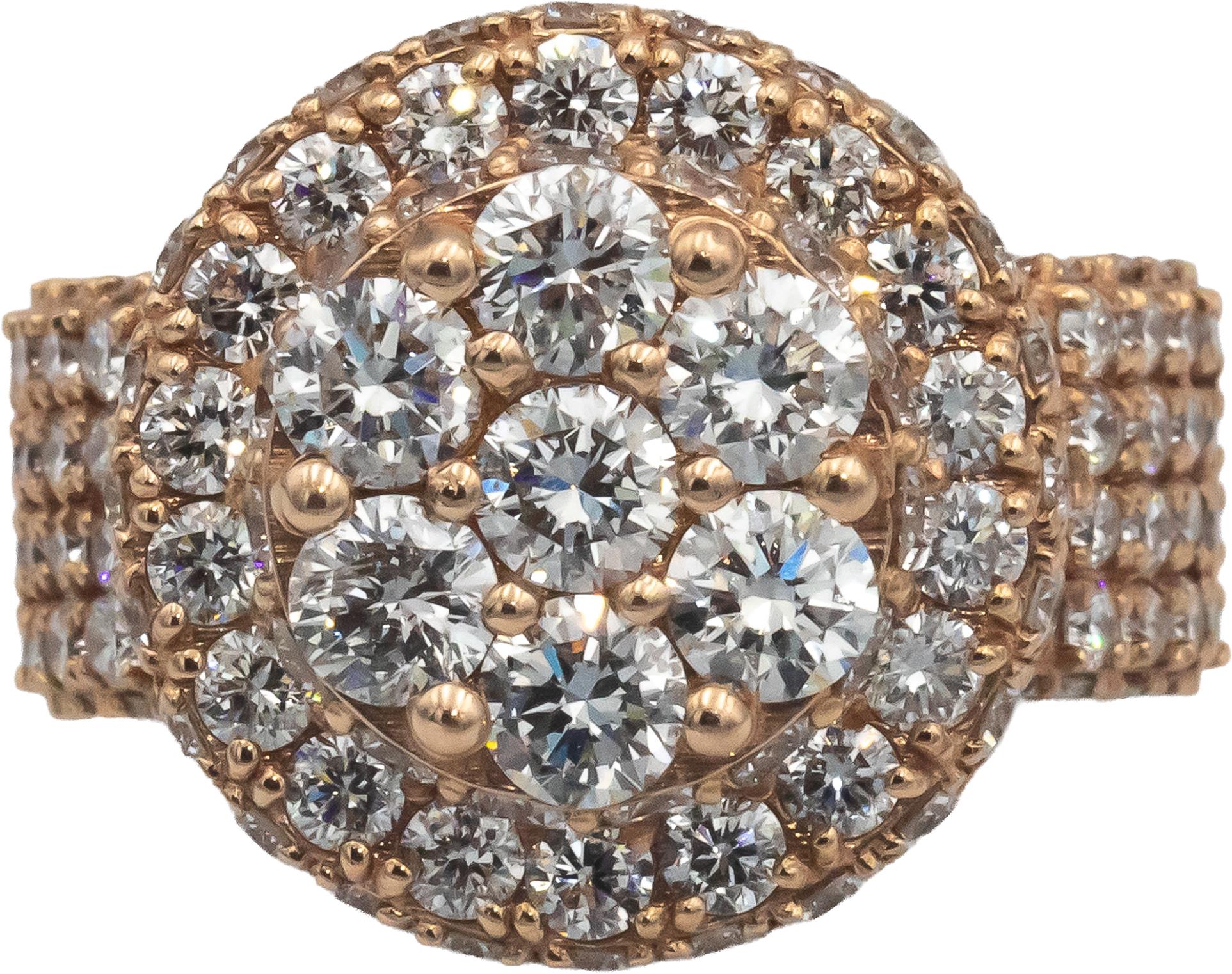 14k Rose Gold  Lab Grown Round Diamond Pave Cluster Ring 8.0CT Size 8.5