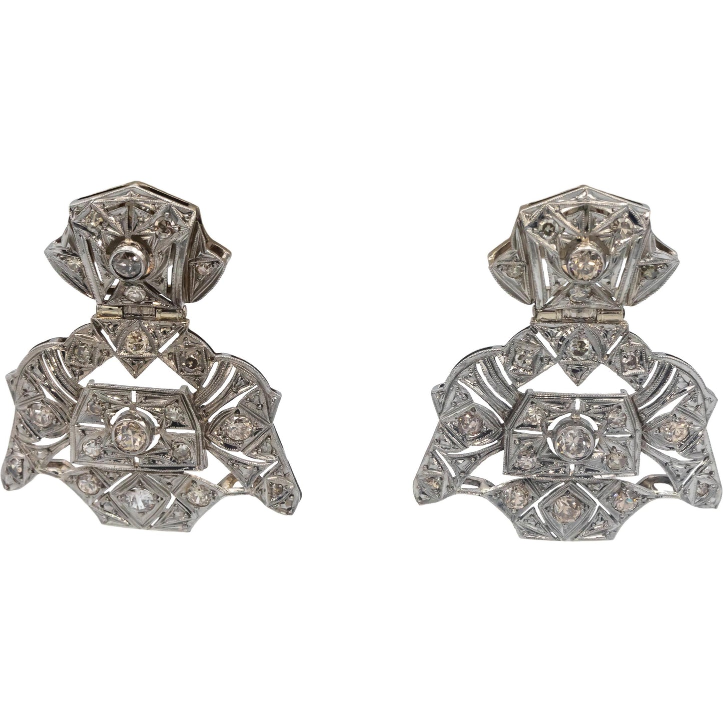 Vintage Art Deco 14k White Gold VS Old Euro & Single Cut Diamond Earrings 3.0CT