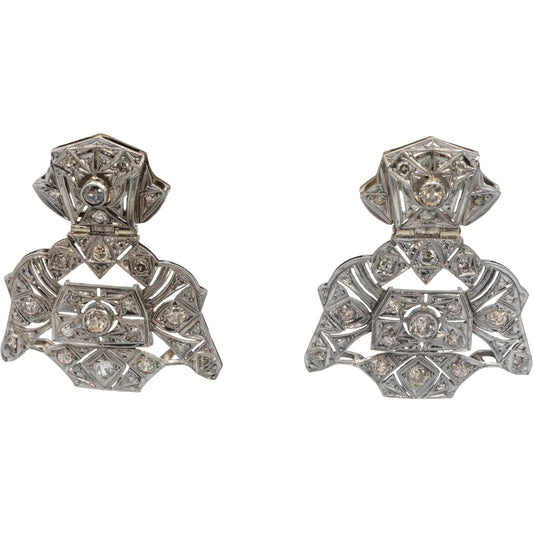 Vintage Art Deco 14k White Gold VS Old Euro & Single Cut Diamond Earrings 3.0CT