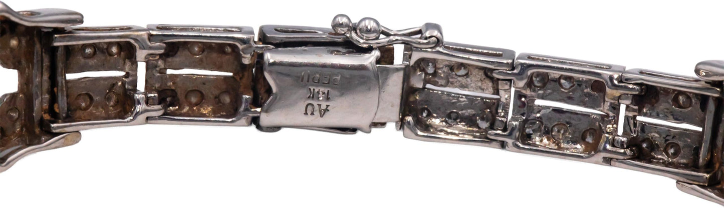 18k White Gold Round and Baguette Cut Diamond Fancy Link Bracelet 3.0CT