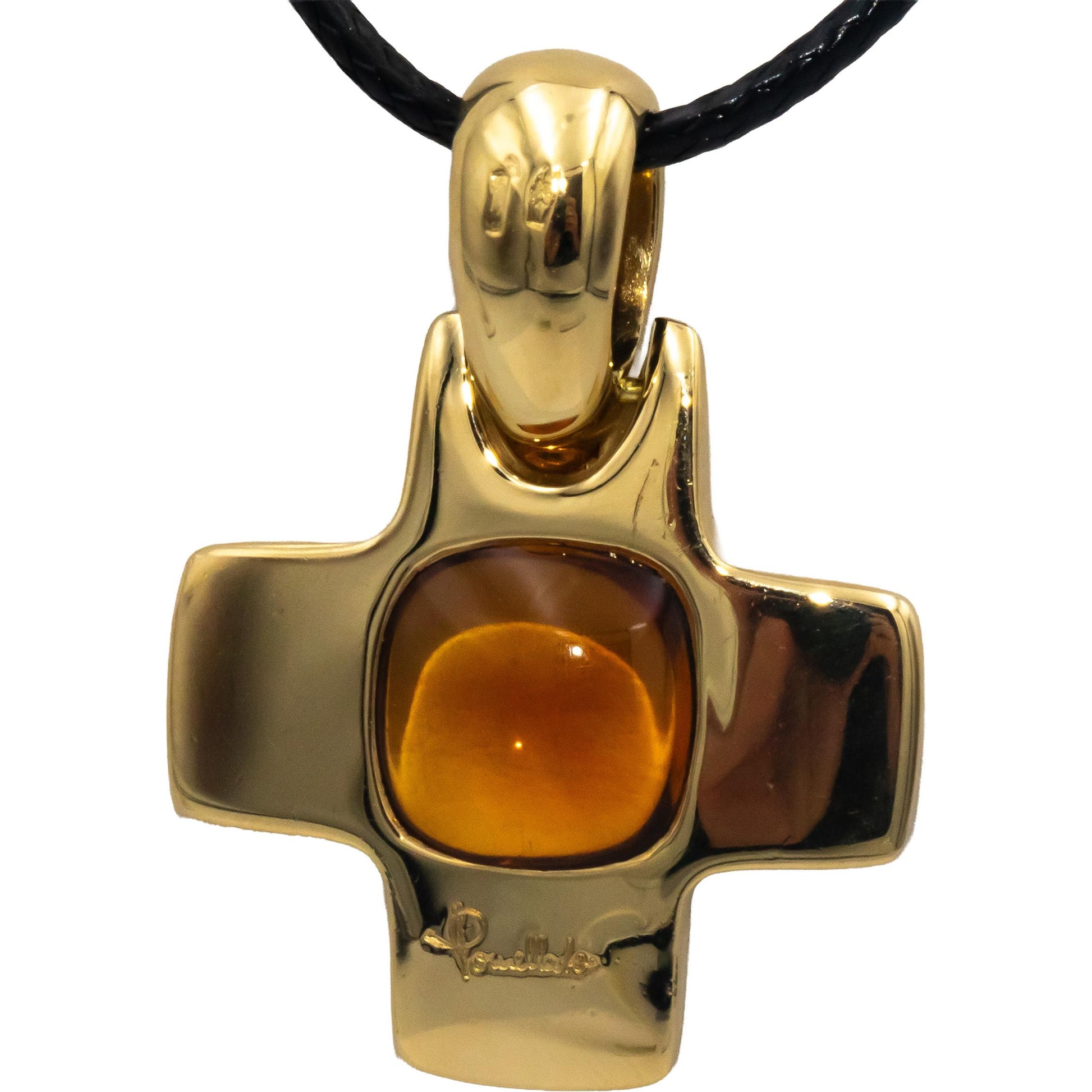 POMELLATO 18k Yellow Gold Jewelry Cabochon Citrine Greek Cross Pendant