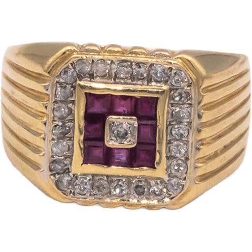 14k Yellow Gold 0.55CT Diamond and Ruby Men's Pinky Ring Size 8