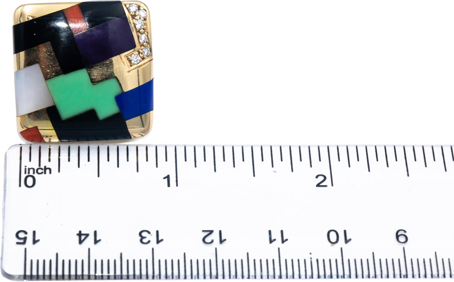 ASCH GROSSBARDT 14k Yellow Gold VS Diamond and Mosaic Gemstone Earrings 0.23CT