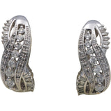 10k White Gold Round and Baguette Cut Curved Earrings 0.50CT