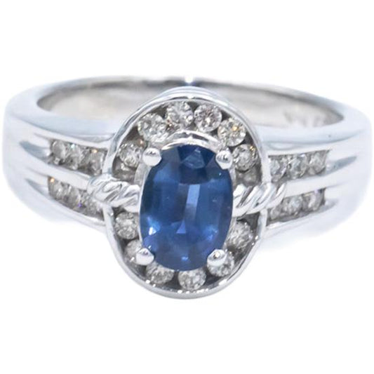 14k White Gold 1.20CT Round Diamond and Oval Sapphire Oval Ring Size 7