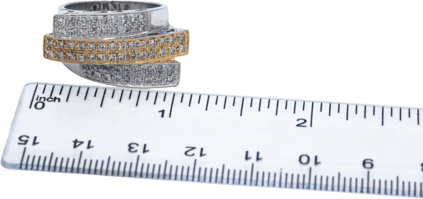 14k White & Yellow Gold 1.0CT Round Cut Diamond Ring w/ Gallery Sides Size 8.25