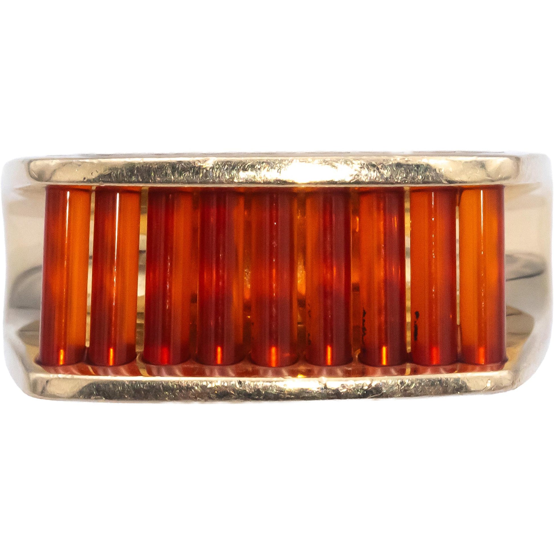 Designer 14k Yellow Gold Fancy Cut Orange Gemstone Ring Size 7.75
