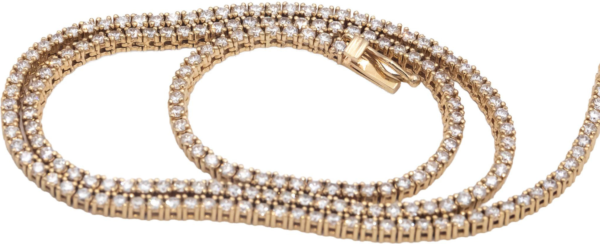 14k Yellow Gold Round Cut Diamond Tennis Necklace Chain 18.5" Long 5.16CT