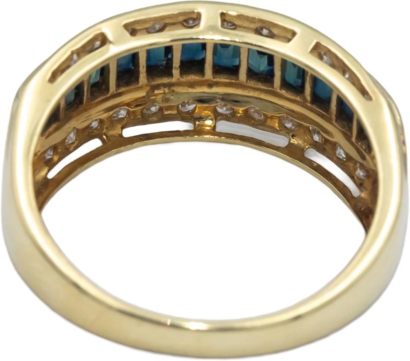 14k Yellow Gold Jewelry 1.50CT Diamond and Sapphire Band Ring Size 8