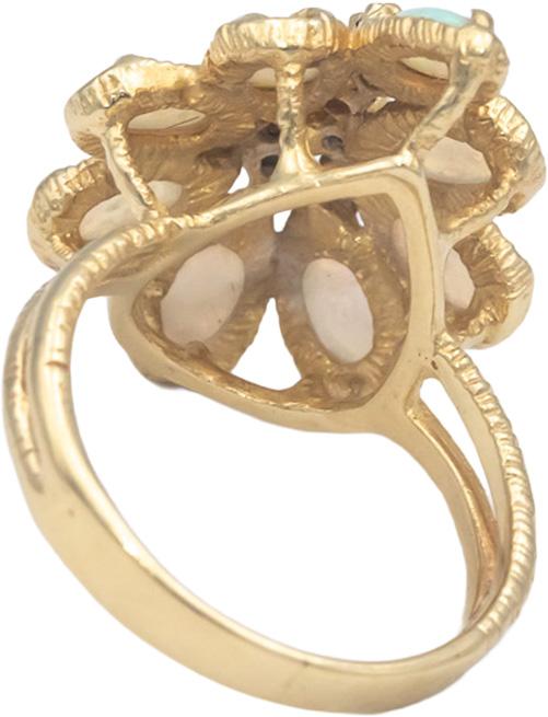 14k Yellow Gold 1.50CT Opal and Blue Sapphire Floral Cocktail Ring Size 6