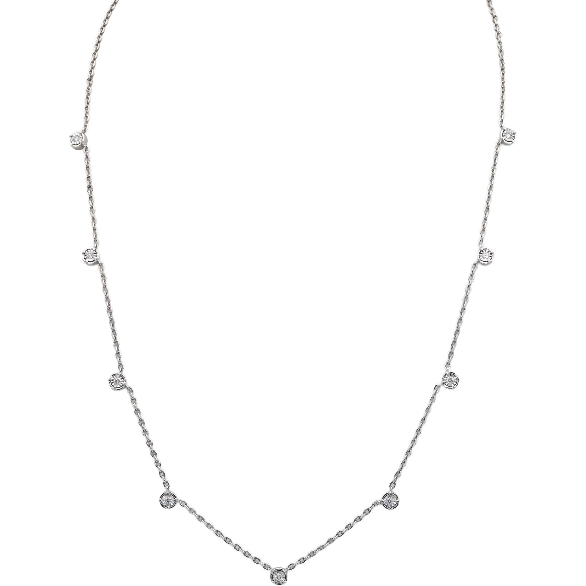 14k White gold 0.22CT VS Round Cut Illusion Setting Diamond By The Yard Necklace
