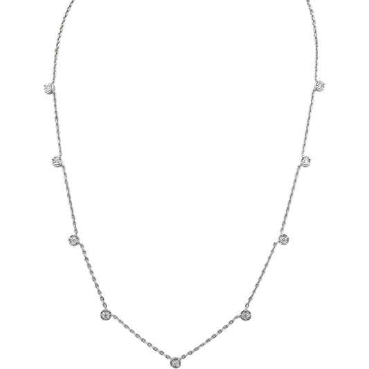 14k White gold 0.22CT VS Round Cut Illusion Setting Diamond By The Yard Necklace