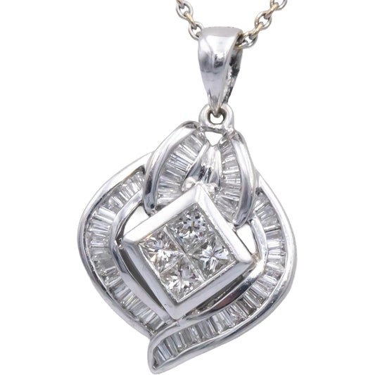 18k White Gold 0.64CT VS Princess & Baguette Cut Diamond Pendant Necklace