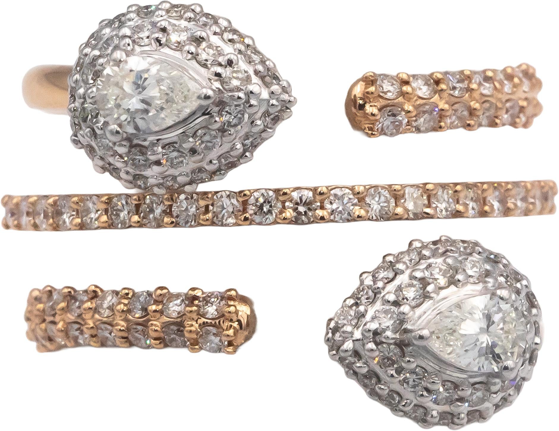 18k Rose Gold 0.88CT VS Pear & Round Diamond Pave Multi-Band Ring Size 6.5