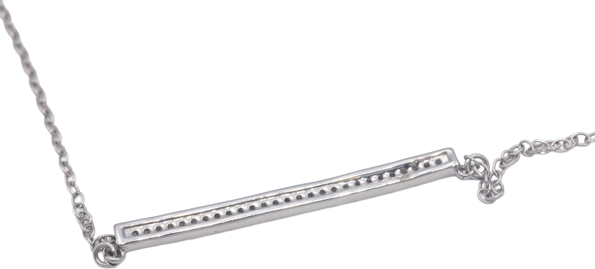 14k White Gold 0.10CT Round Cut Diamond Fixed Bar Pendant Necklace Chain