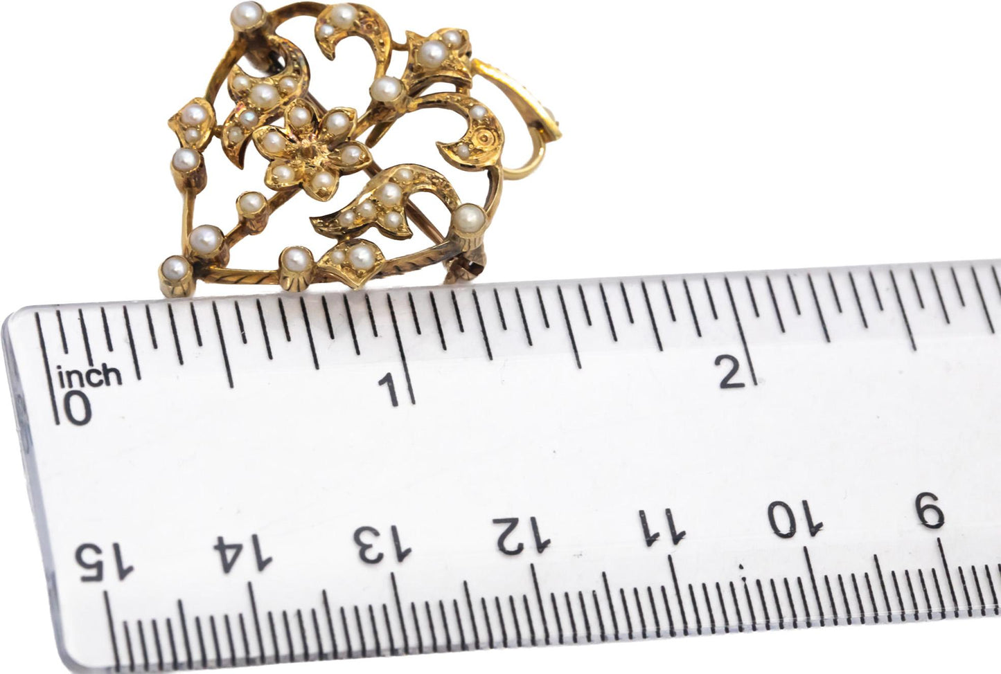 Antique Vintage 14k Yellow Gold Diamond Seed Pearl Heart Brooch Pendant