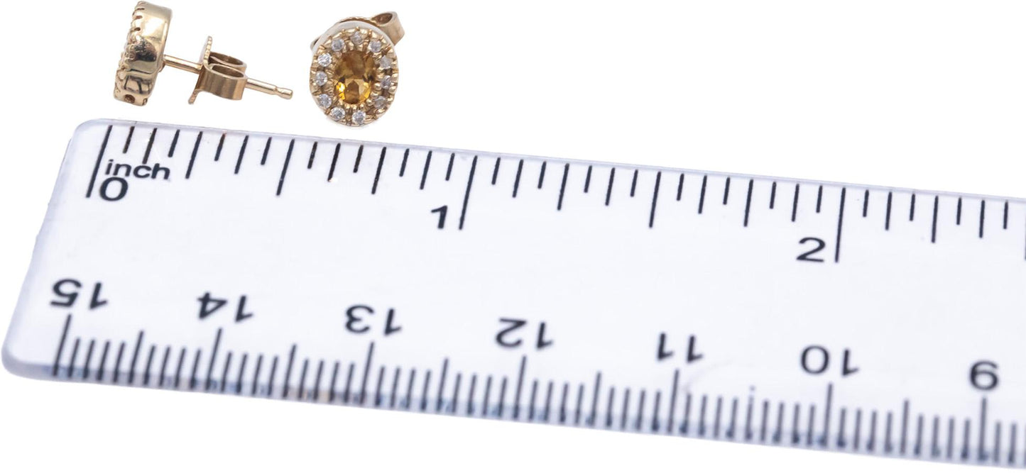 Diamond & Citrine 14k Yellow Gold Fine Jewelry Halo Stud Earrings