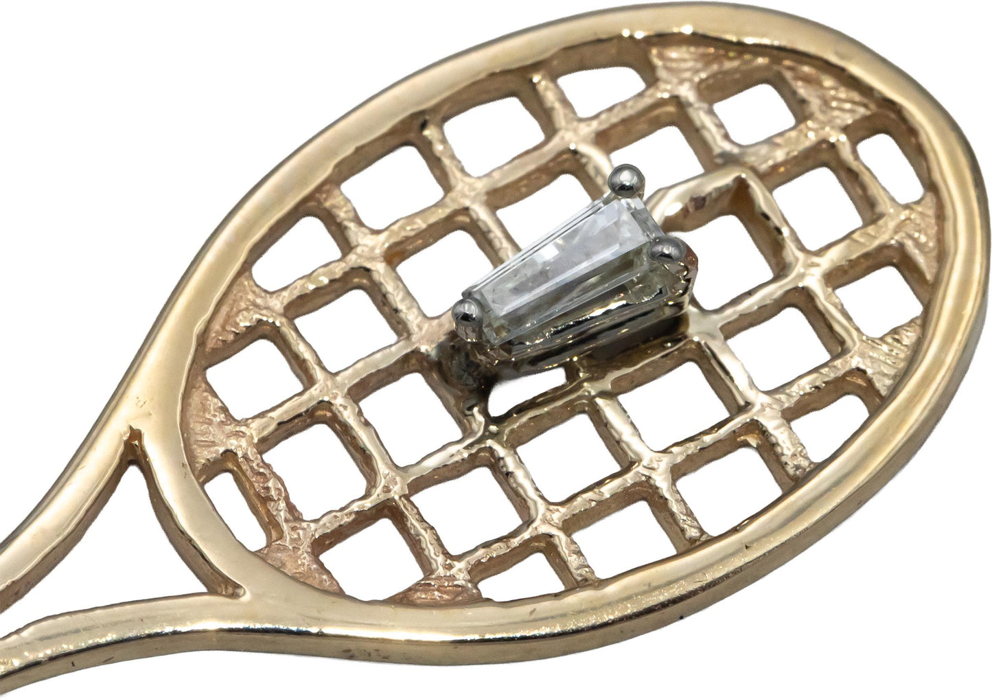 14k Yellow Gold VS Baguette & Round Diamond Tennis Racket Pendant 0.15CT