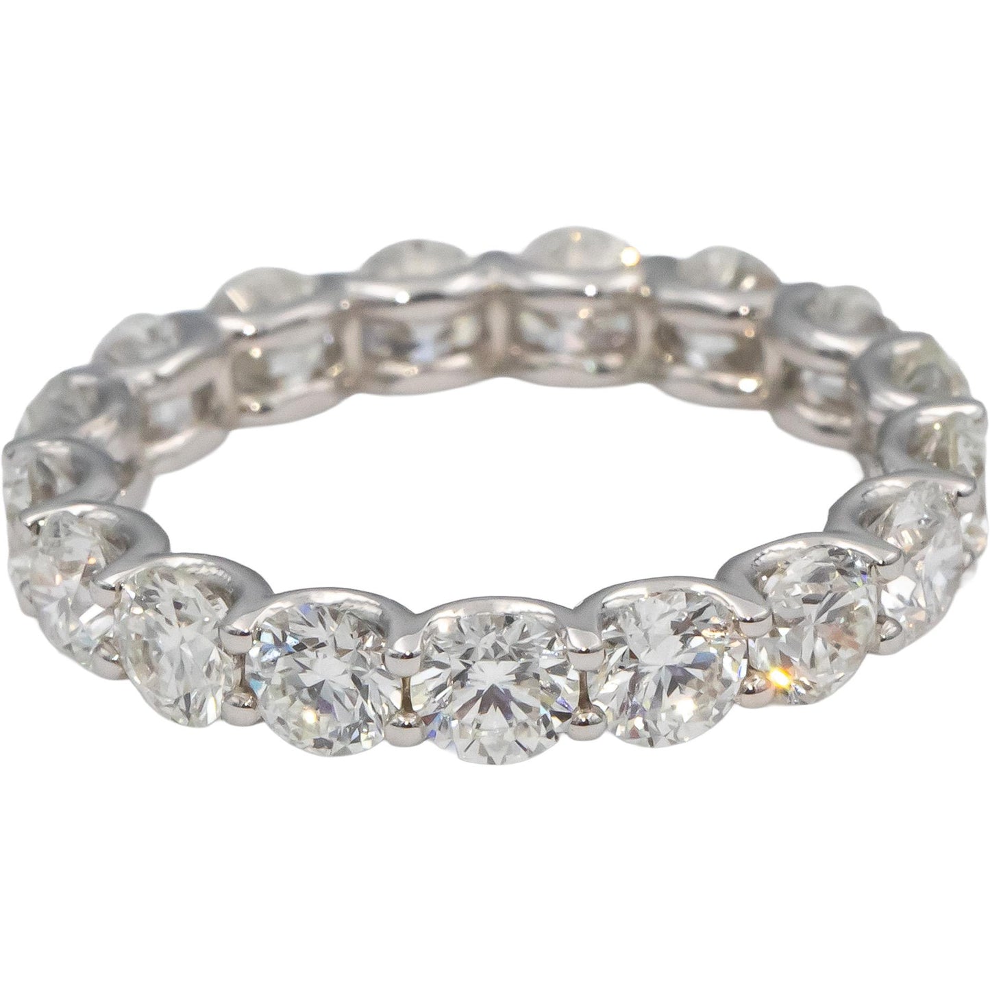 18k White Gold Round Diamond Shared Prong Eternity Band Ring 4.0CT Size 7.25