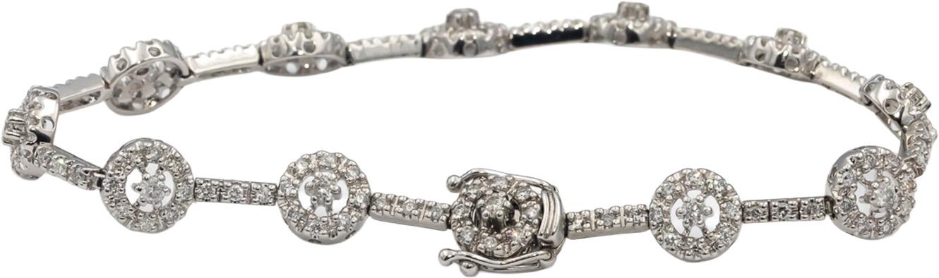 14k White Gold Round Cut Diamond Fancy Link Bracelet 2.0CT