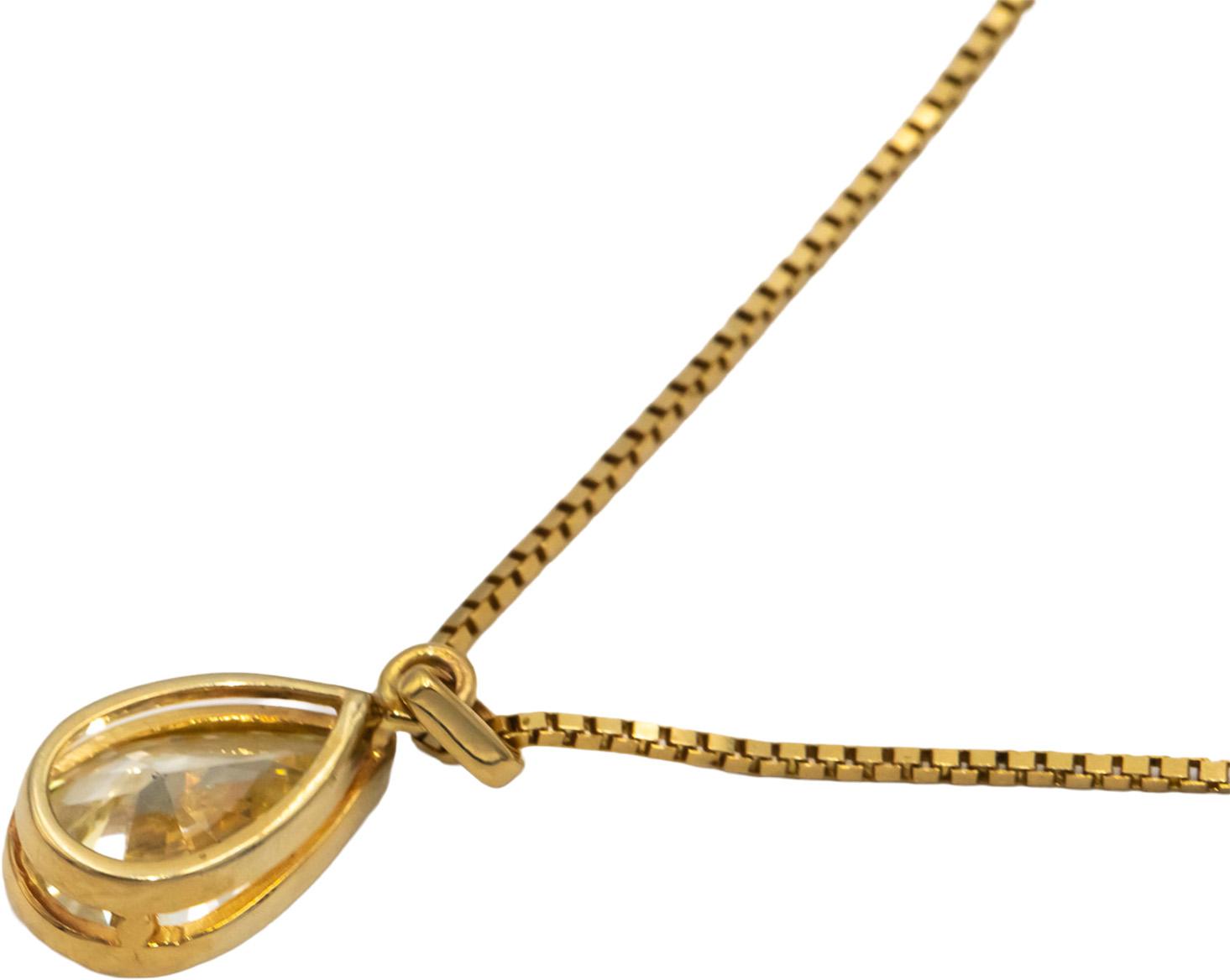 GIA Certified 14k Yellow Gold N/VS2 Pear Cut Diamond Pendant Necklace 3.05CT